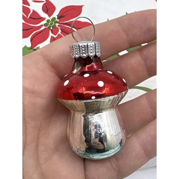Vintage Mercury Glass Red Fairytale Style Mushroom Christmas Ornament - Picture 2 of 11